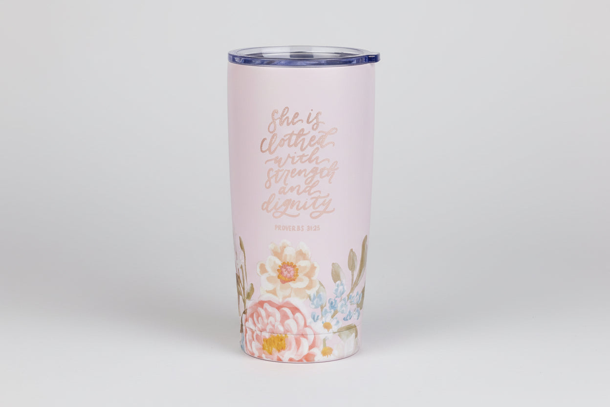 Pink Stainless Steel Tumbler || Strength & Dignity || Prov. 31:25