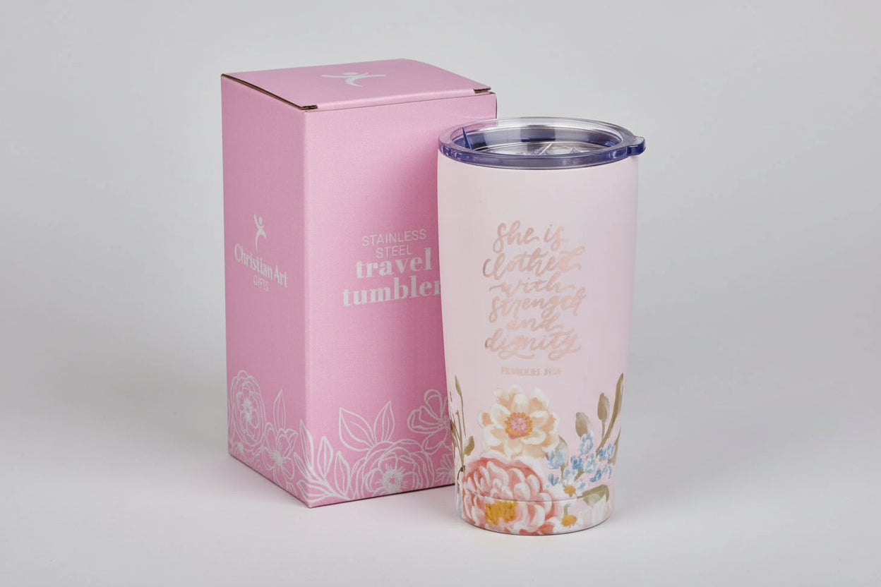 Pink Stainless Steel Tumbler || Strength & Dignity || Prov. 31:25