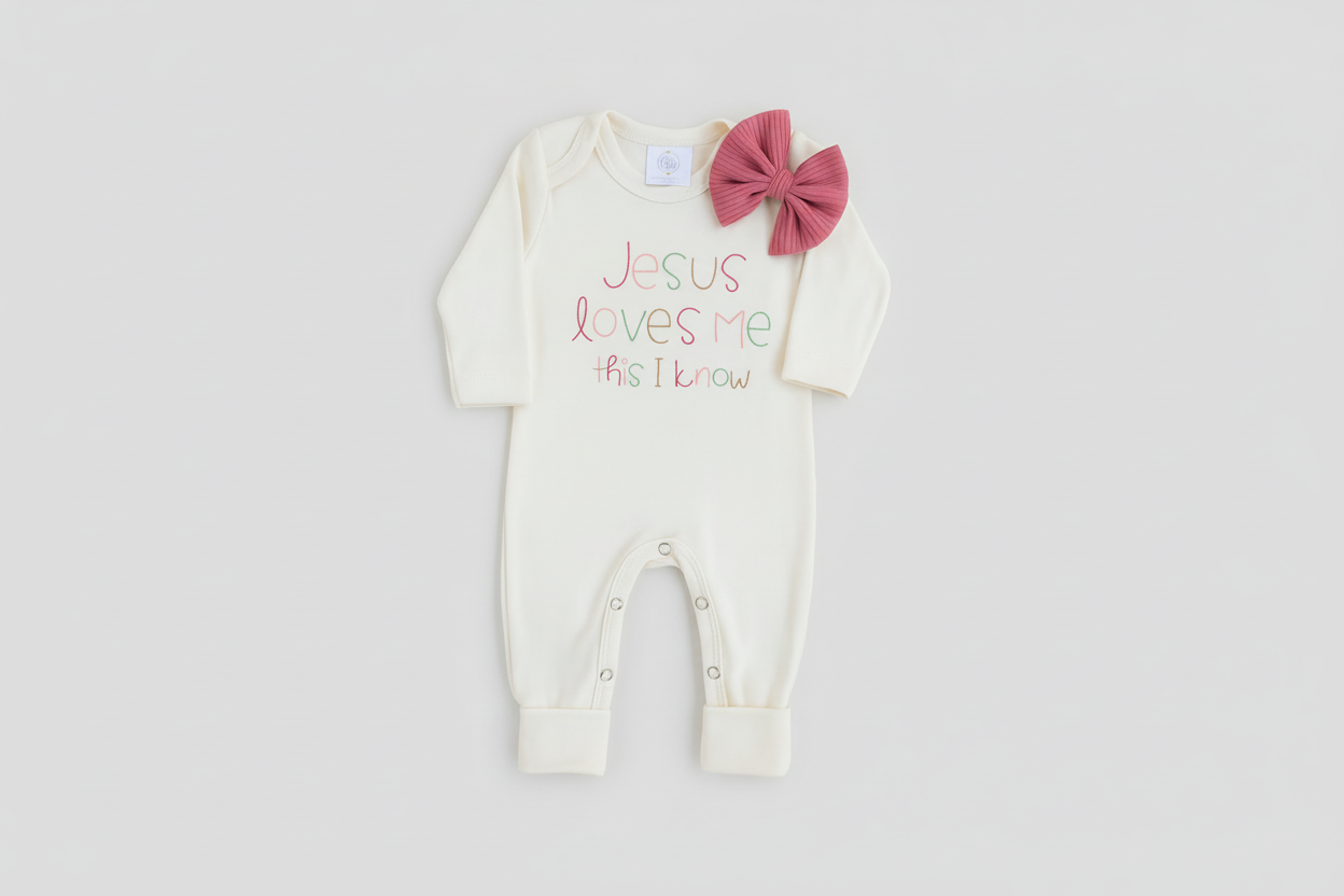Jesus Loves Me Baby Romper & Headband || Baby Girl Outfit