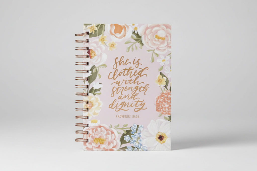 Journal Wirebound Pink Floral Strength & Dignity Prov. 31:25